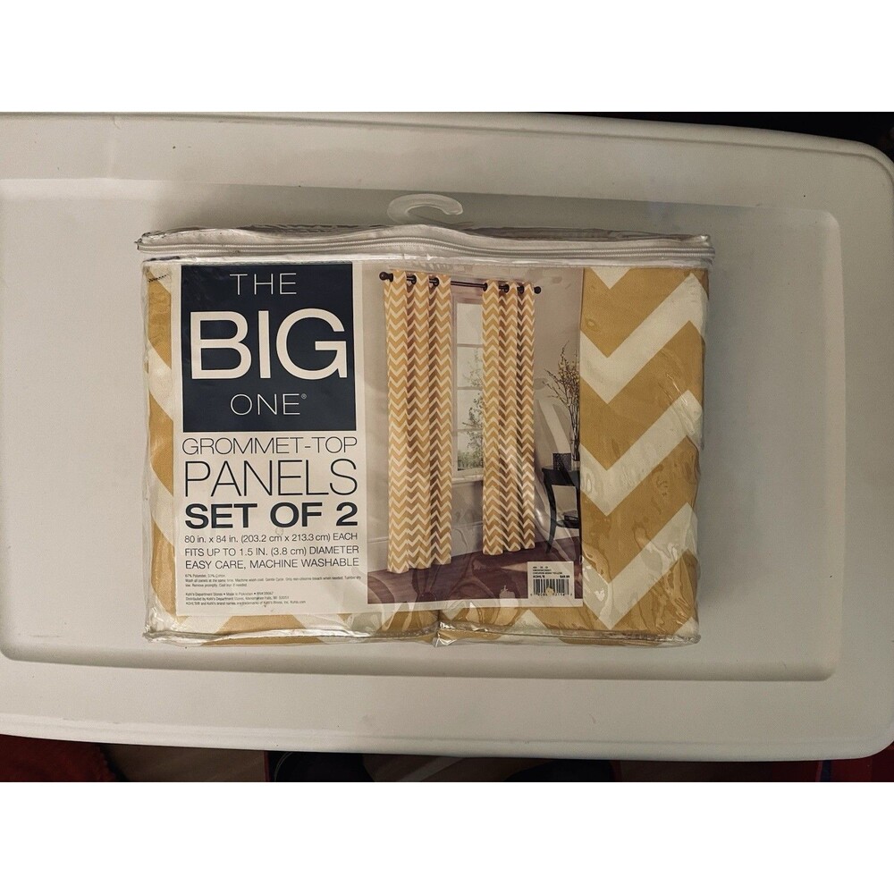 ​The Big One Grommet-Top Curtain Panels Set of 2 Yellow Chevron 80" x 84"